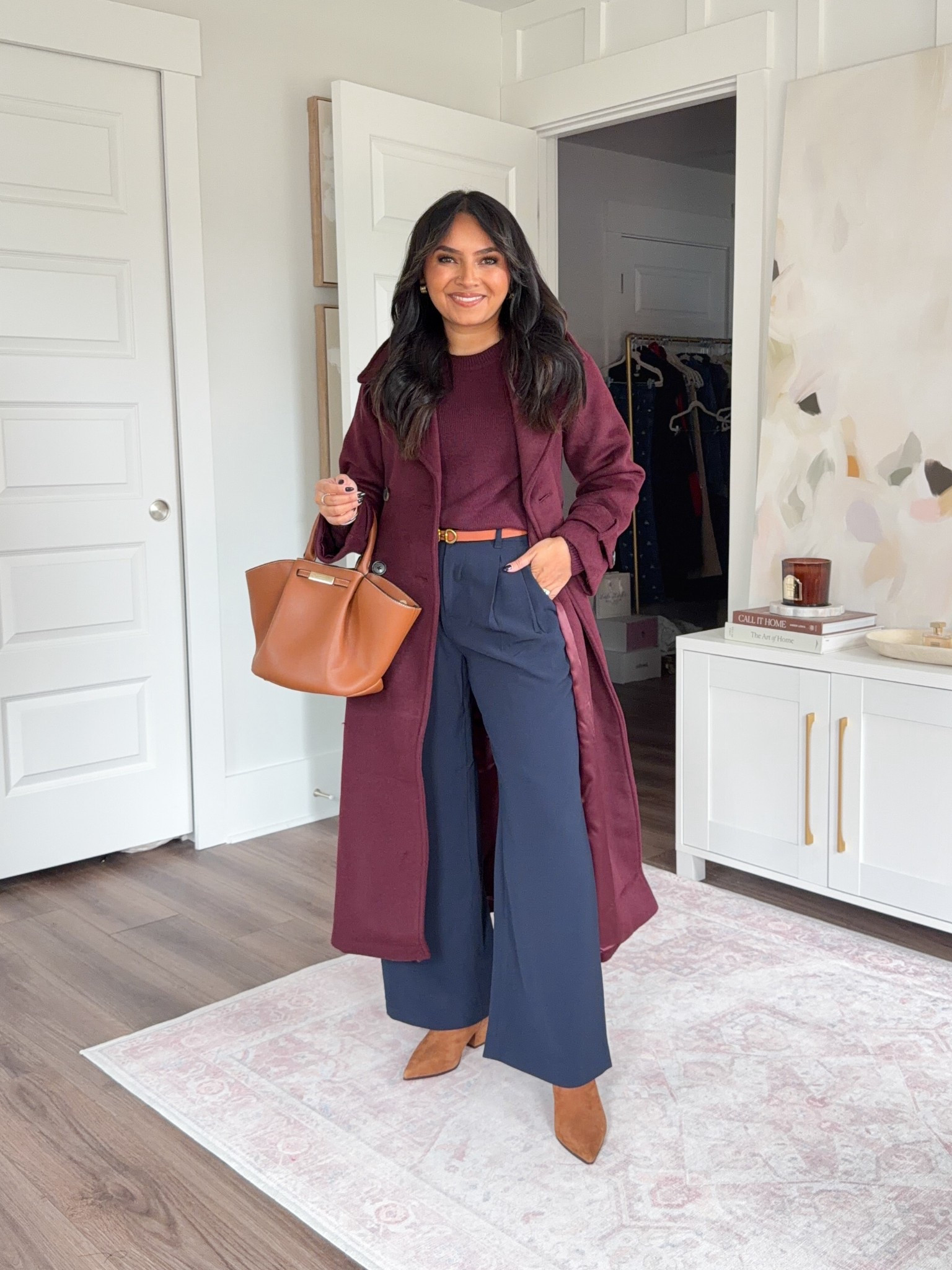 Burgundy red wine coat size xs petite TTS
Burgundy sweater size xs petite TTS
Brown reversible belt size xs TTS
Navy pleated trouser pants size 2 petite TTS
Brown medium natural boots size 5.5 TTS


#LTKPetite #LTKSaleAlert #LTKWorkwear