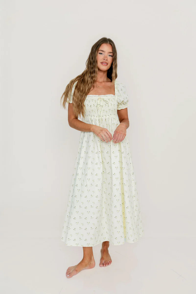 Nya 100% Cotton Midi Dress in Cream/Green Floral *3/19 PRE-ORDER* | Worth Collective