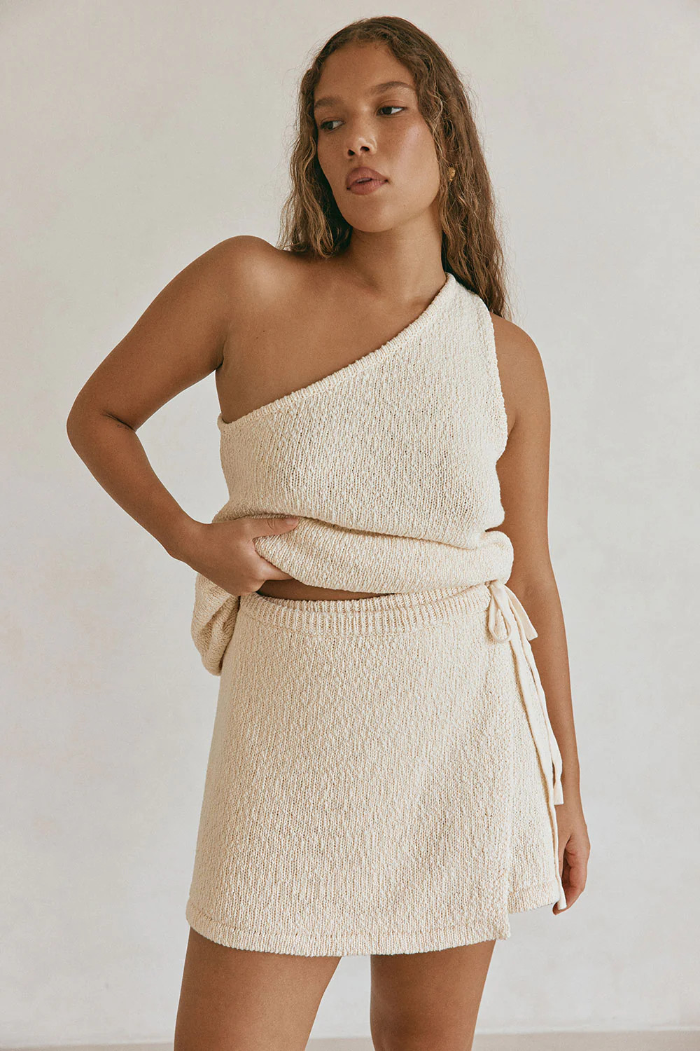 Cream Knit Wrap Mini Sable Skirt | Sabo Skirt US