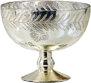 Serene Spaces Living Silver Etched Leaf Mercury Glass Bowl, Vintage Compote Bowl, Measures 7.5" T... | Amazon (US)