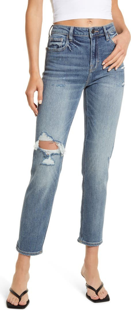 Distressed High Waist Ankle Straight Leg Jeans | Nordstrom