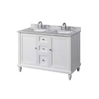 Classic 48 in. W x 23 in. D x 32 in. H Bath Vanity in White with White Carrara Marble Top | The Home Depot