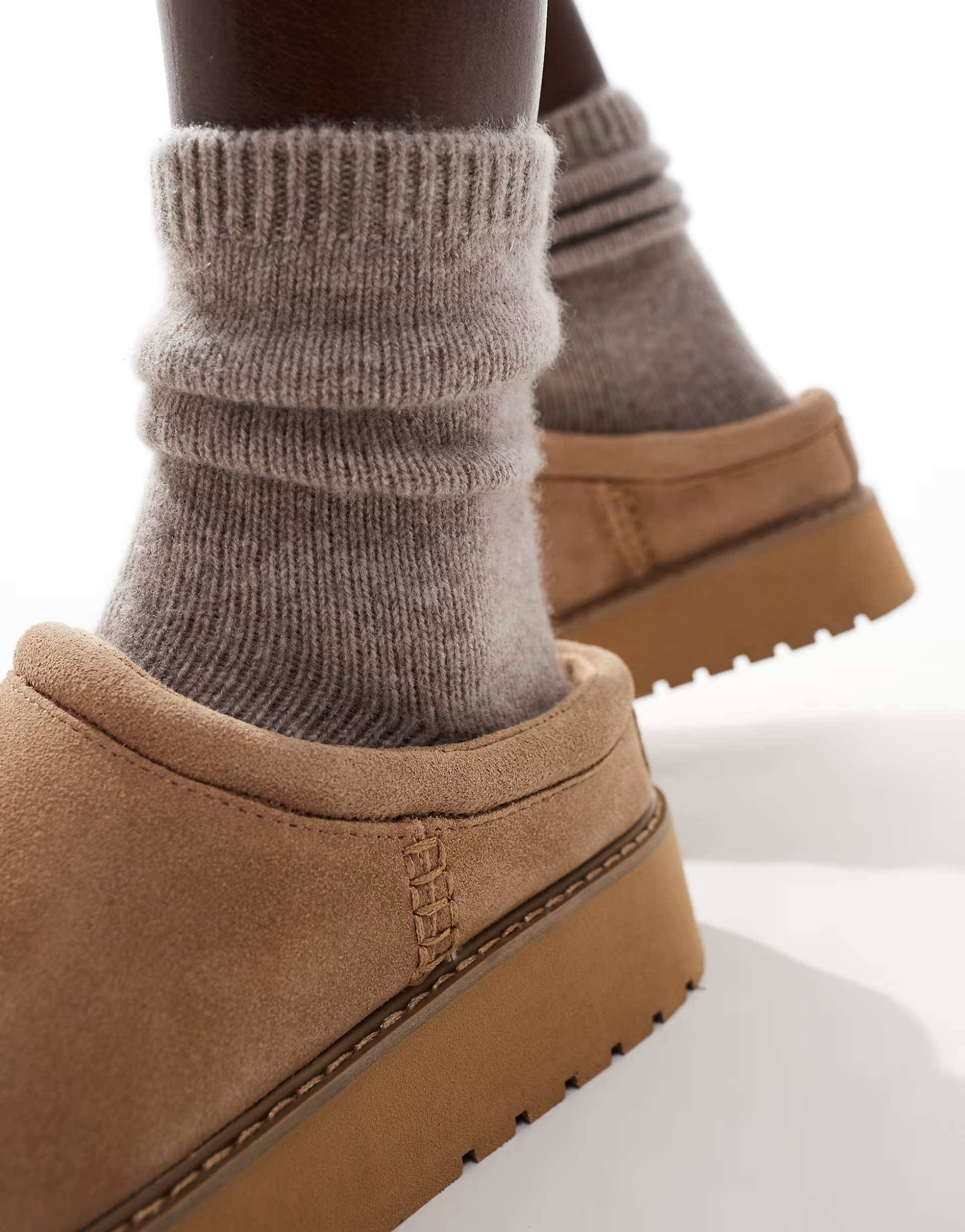 Stradivarius platform fluffy mule in beige | ASOS (Global)