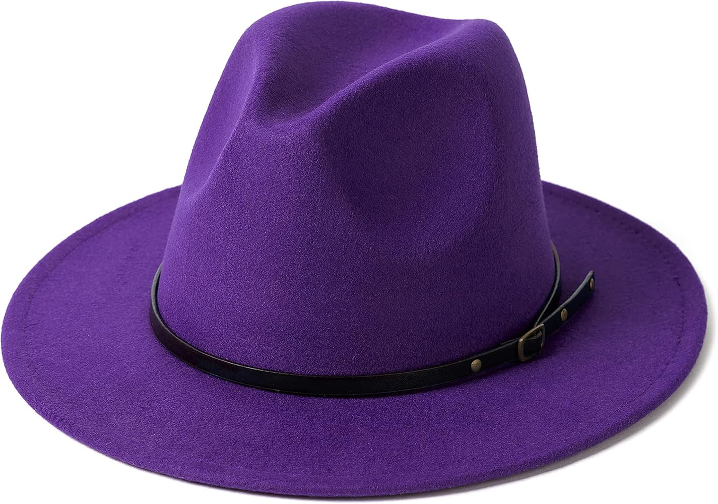 Women's Classic Wide Brim Fedora Hat with Belt Buckle Felt Panama Hat | Amazon (US)