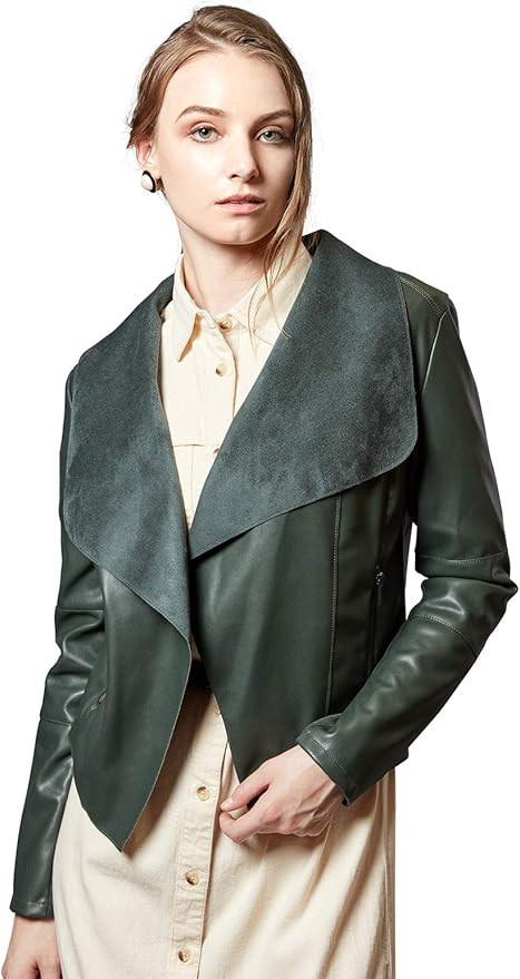 Escalier Women's Faux Leather Jackets Slim Open Front Lapel Blazer Jackets | Amazon (US)