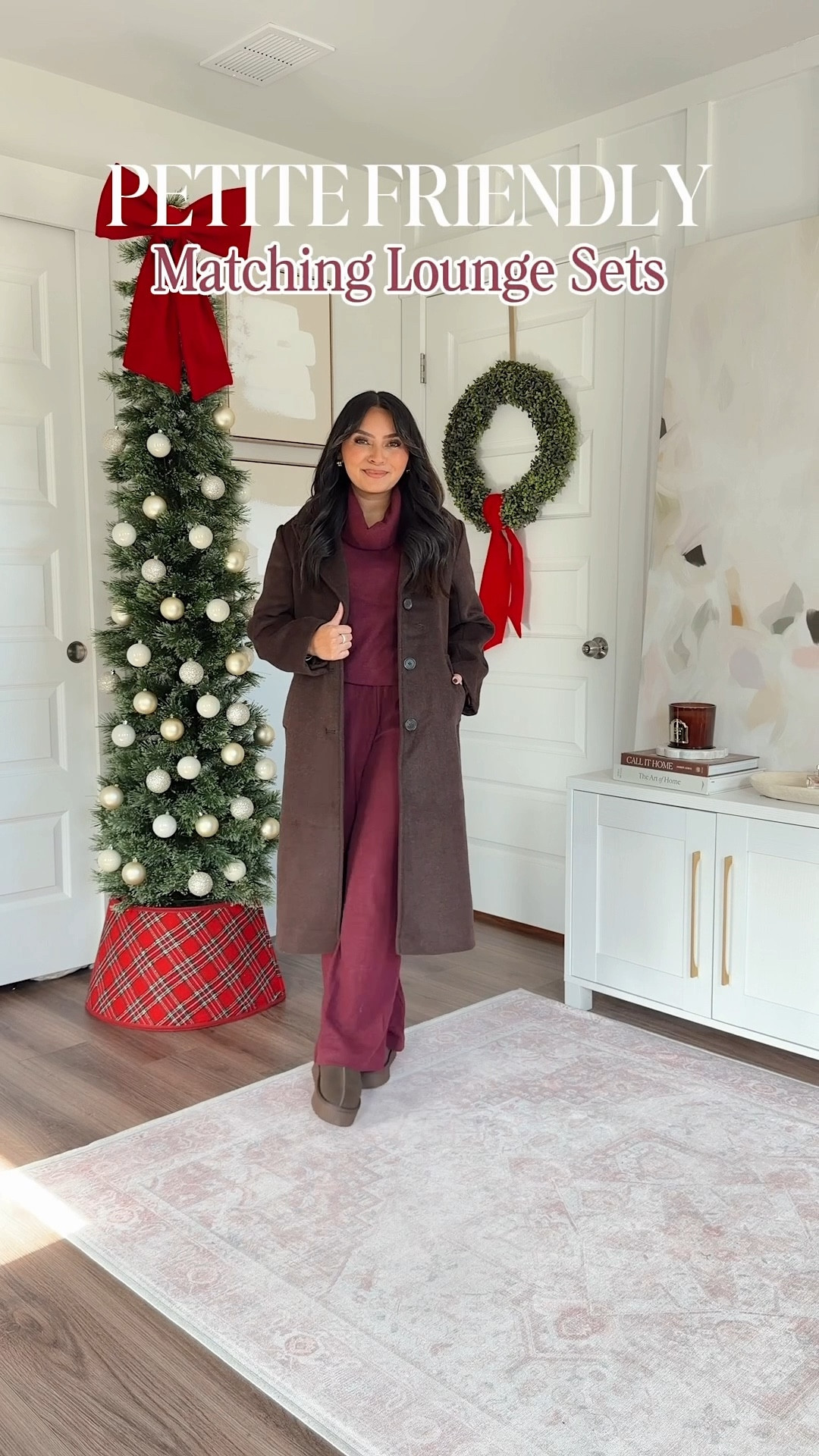 Petite friendly matching lounge sets!
For reference: I’m 5’0, 32b bra size, and 2/26 in bottoms, pear shaped. 
*Everything I share is unaltered! TTS means true to size. Between size 5-6.6 in shoes

Heather burgundy pullover size xxs TTS
Heather burgundy straight leg sweat pants size small petite TTS
Dark coffee brown coat size xs petite TTS
Dark brown slippers size 5 TTS

Brown waffle henley top size xs TTS
Brown waffle henley pants small TTS
Ugg platforms boots size 5 TTS
Camel coat size xs petite TTS


Navy cropped sweatshirt size small TTS
Navy wide leg pants in color navy size xs, 27” inseam TTS
Faux fur vest size xs petite TTS
Ecru mesh color sneakers size 6 TTS

Very Black half zip pullover size xs TTS
Very Black wide leg pants size xs petite TTS
Red wine burgundy coat size xs petite TTS
White tee size xs petite TTS
Shadow Red/ White/Chalk White size 6 TTS


Truffle brown tunic size xs TTS
Truffle brown wide leg pants size xs petite TTS
Ugg platforms boots size 5 TTS
Khaki oversized cardigan size small TTS


petite loungewear
petite cozy outfits
petite matching sets
petite travel outfit
petite airport outfit
winter loungewear
cozy matching sets
petite athleisure
comfy lounge set
petite casual outfits
winter travel outfits
everyday cozy style
petite errand outfits
petite capsule wardrobe
petite friendly outfits
Rachelmirandablog
Honeysweetpetite
Honey sweet petite
Black friday
Cyber weekend


#LTKPetite #LTKTravel #LTKSaleAlert