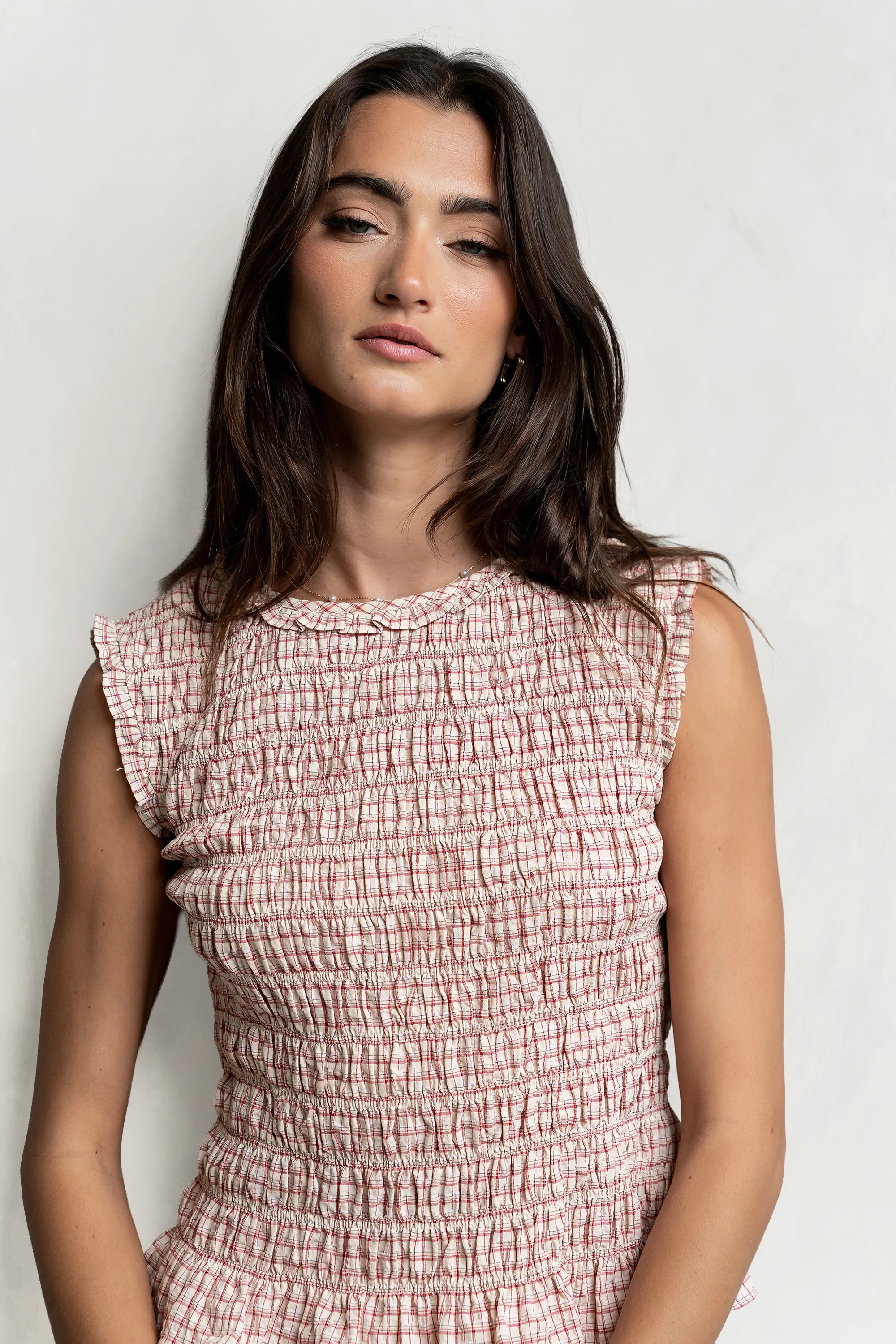 Mailee Plaid Smocked Tank in Red | Böhme US