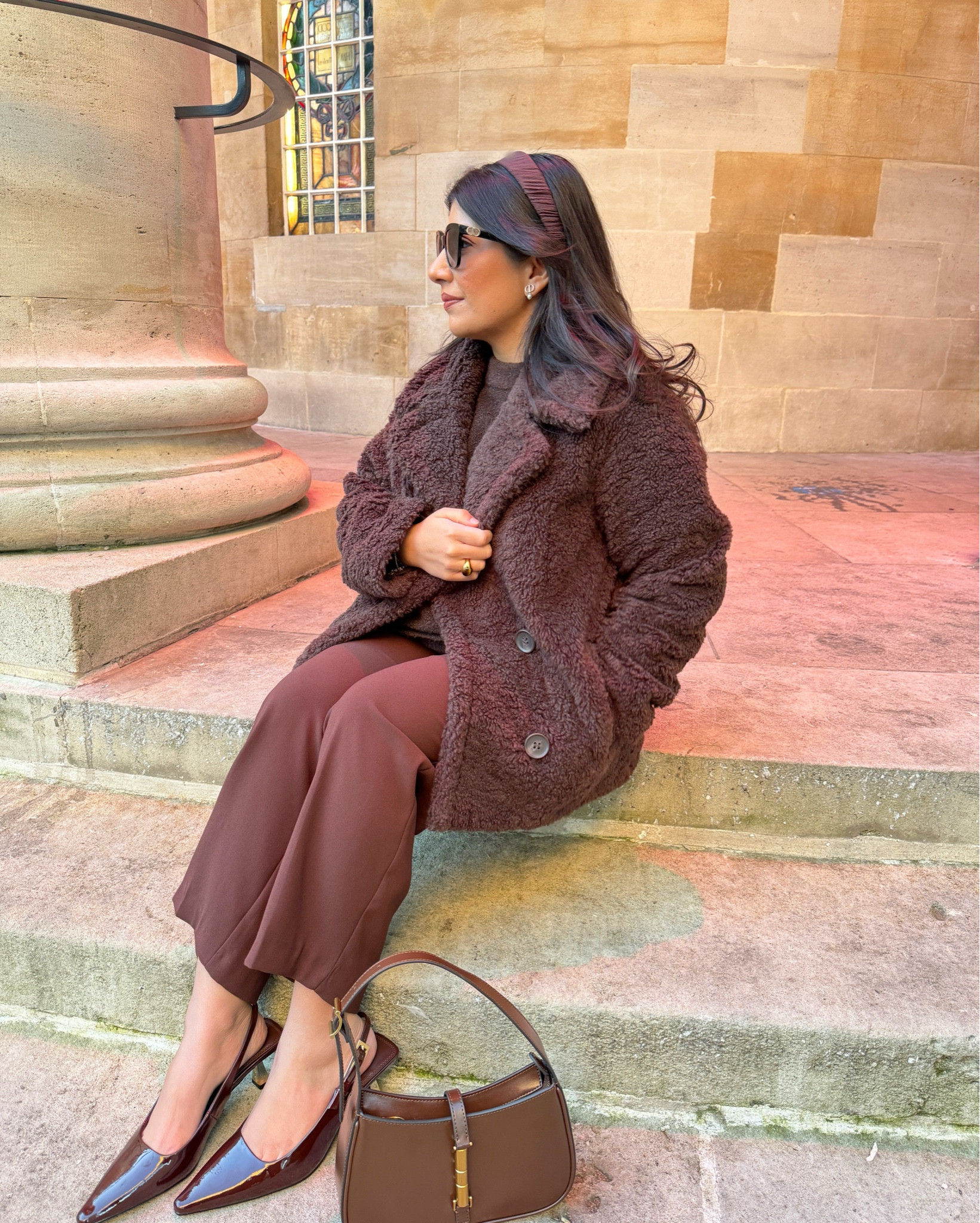 cosy brown winter outfit!  swipe across to see my jumper and more details 
- the chocolate brown fur coat is so so beautiful in real life and the colour is just 10/10 - paired it with my current fave boucle knit jumper
size 10 in trousers and coat
size 5 heels true to size 
size S in jumper 

#LTKmodest #LTKwinter #LTKshoes