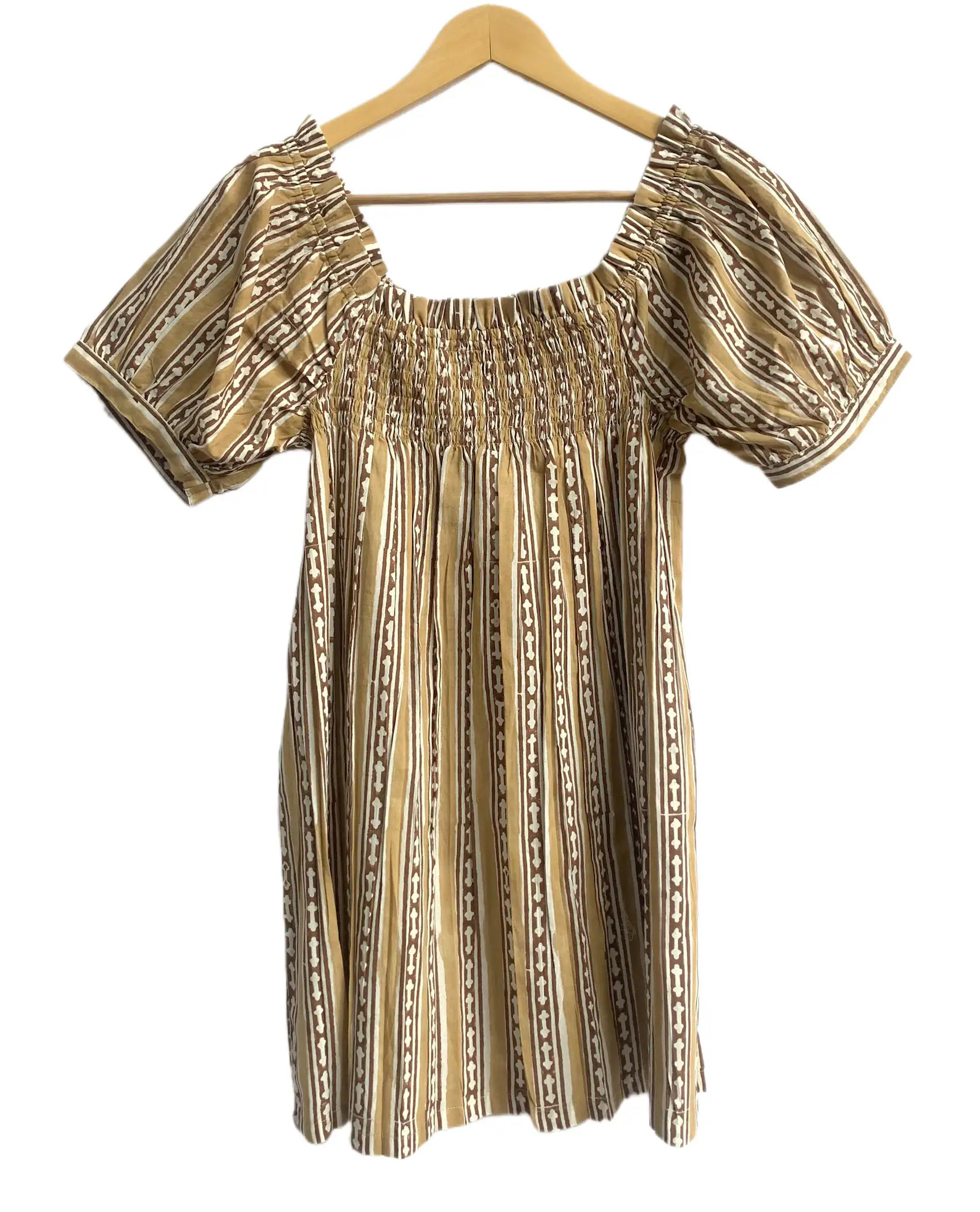 Beige Striped Pajama Set for Women – Smocked Blouse & Shorts Lounge Set, Cotton Sleepwear, Reso... | Etsy (Global)