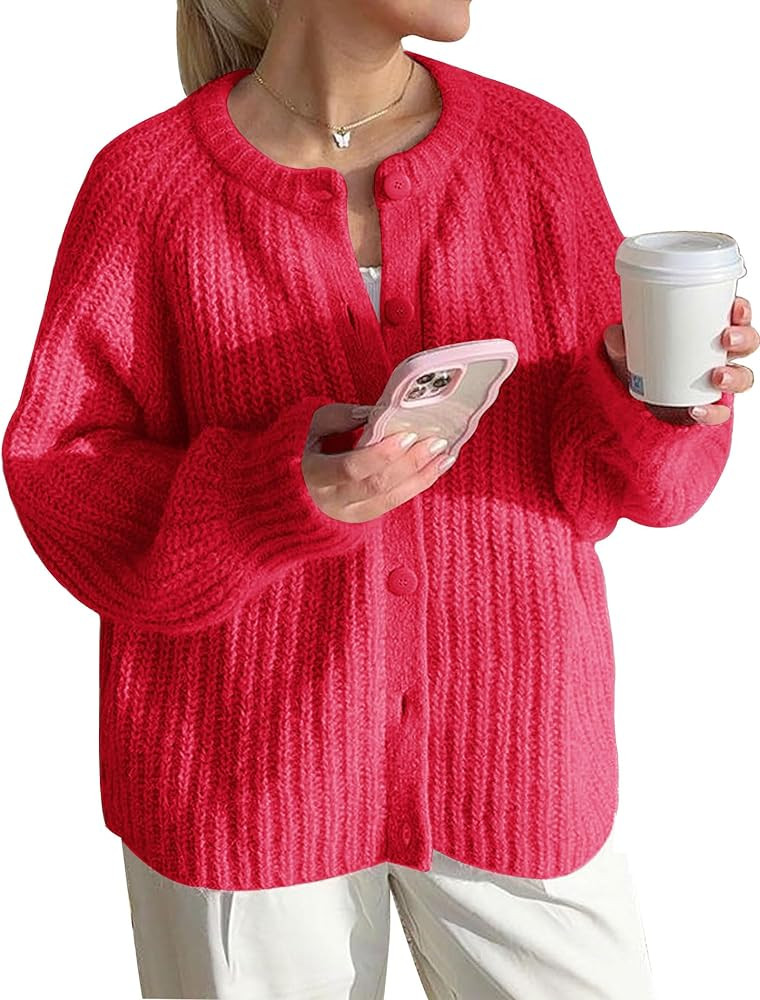 Alljoin Women's Fall Cardigan Sweaters Open Front Button Down Casual Long Sleeve Crewneck Chunky ... | Amazon (CA)