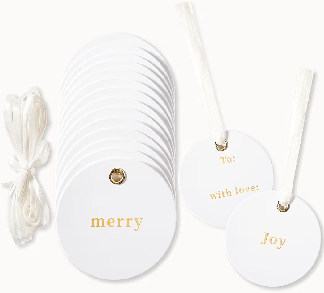 Lortarl Christmas Gift Tags - Premium Round Gift Tags with Gold Foil, “Merry”, “Joy”, “... | Amazon (US)
