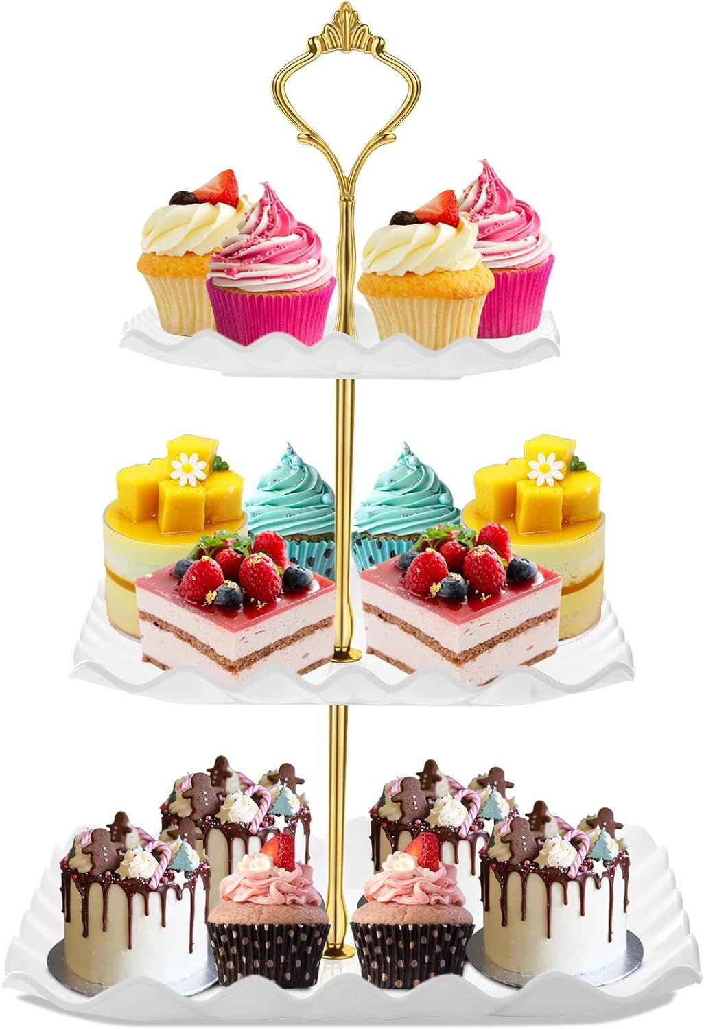 Dessert Cupcake Stand, 3 Tier Cup Cake Holder Tower for Tea Party/Birthday/Weeding, Plastic Tiere... | Amazon (US)