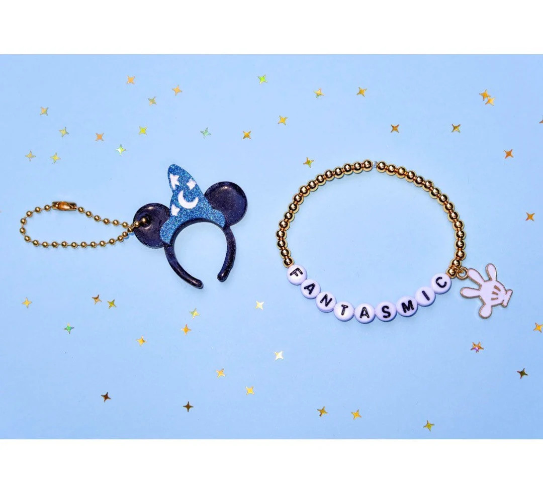 fantasmic mickey gloves bracelet in 14k gold fill and FREE mickey sorcerer keychain with purchase | Etsy (US)