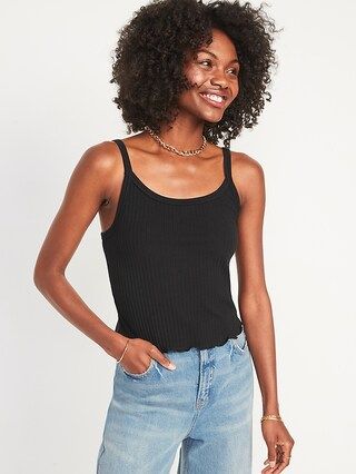 Fitted Cropped Lettuce-Edge Rib-Knit Tank Top for Women | Old Navy (US)