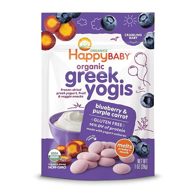 Happy Baby Organics Greek Yogis Freeze Dried Yogurt & Fruit Snacks, Blueberry & Purple Carrot, Pa... | Amazon (US)