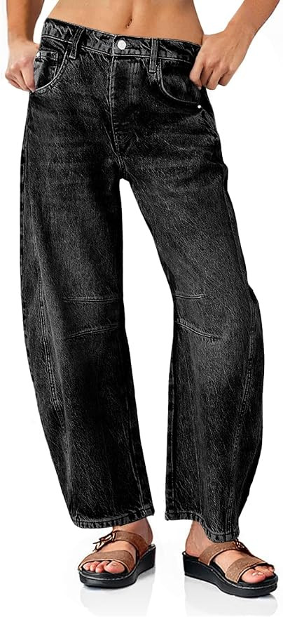 PLNOTME Women's Baggy Boyfriend Jeans Vintage Wide Leg Mid Rise Barrel Denim Ankle Pants | Amazon (US)