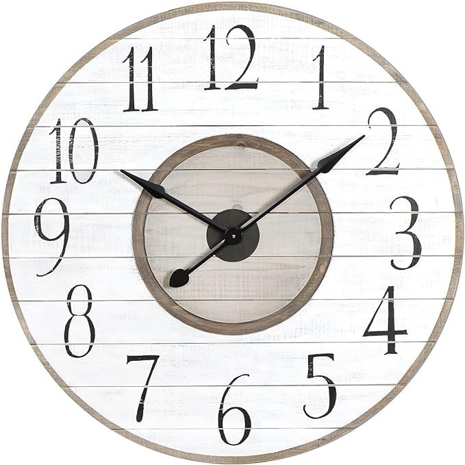 Creative Co-op EC0126 36 Inch Round White & Brown Distressed Wood Slat Clock, White | Amazon (US)