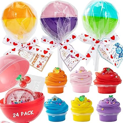 AYGXU 24pcs valentines day gifts for kids classroom-Lollipop-Shaped slime with Cards,Valentines D... | Amazon (US)
