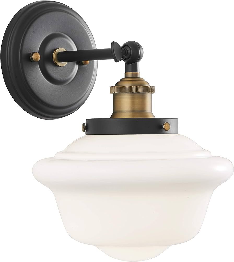 Linea 1 Light Bathroom Vanity Light - Lavagna Schoolhouse Light Fixture - Black with Milk Glass S... | Amazon (US)
