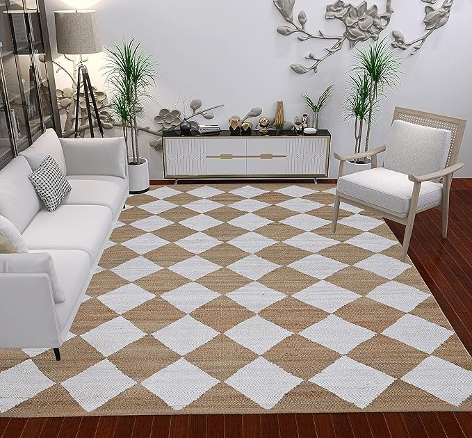 Antep Rugs Natural 8x10 Indoor Hand Woven Fiber Jute Diamond Area Rug (Natural-Off White, 7'10" x... | Amazon (US)