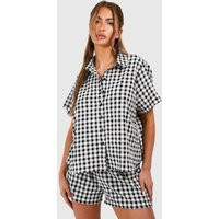 Womens Gingham Short Sleeve Shirt & Shorts Pyjama Set - Black - 12 | boohoo (US & Canada)
