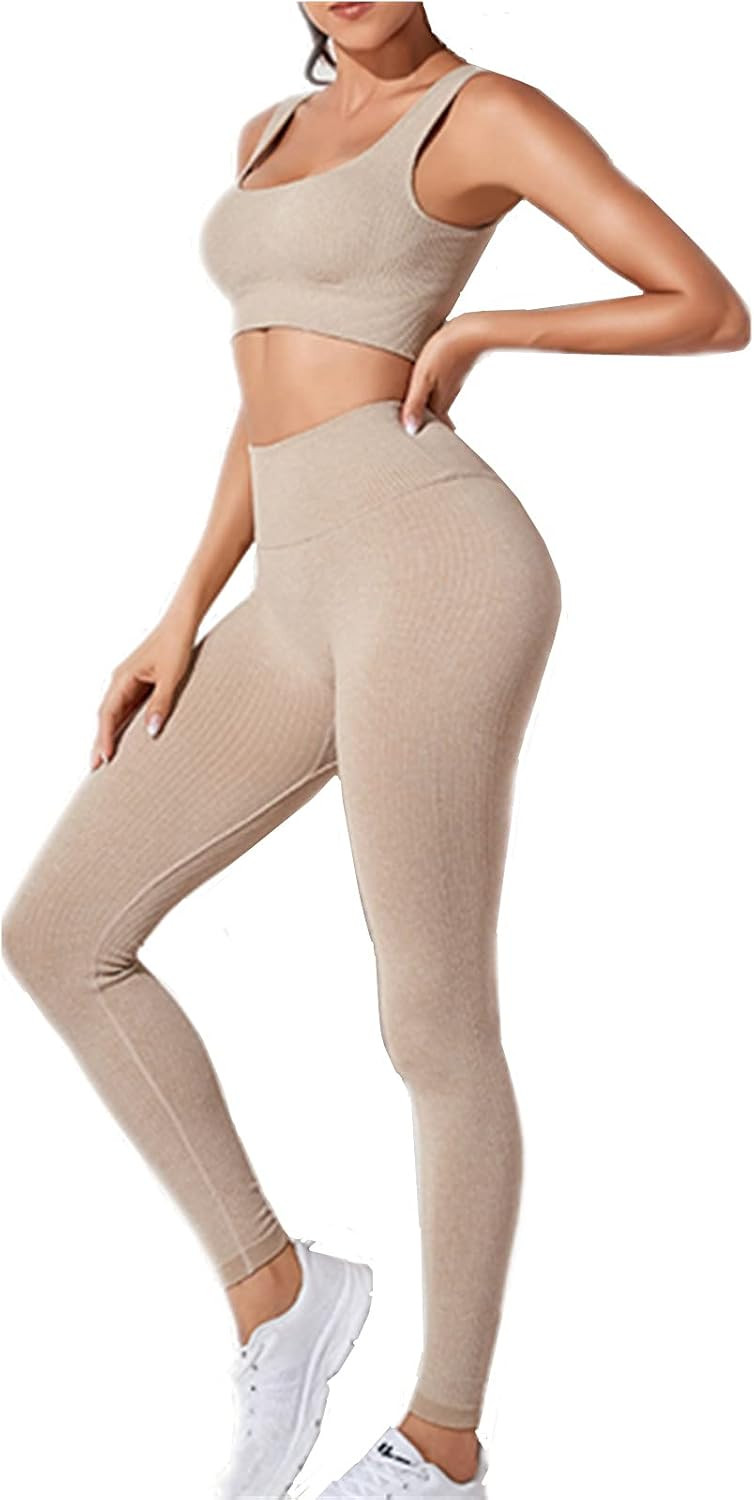 MAYROUND Ribbed Workout Sets for Women 2 Piece Seamless High Waist Gym Leggings Sports Bra Yoga O... | Amazon (US)