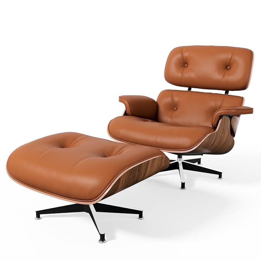 Chaise Lounge Chair with Ottoman Genuine Leather High-Resilience Foam Cushions Mid Century Modern... | Amazon (US)