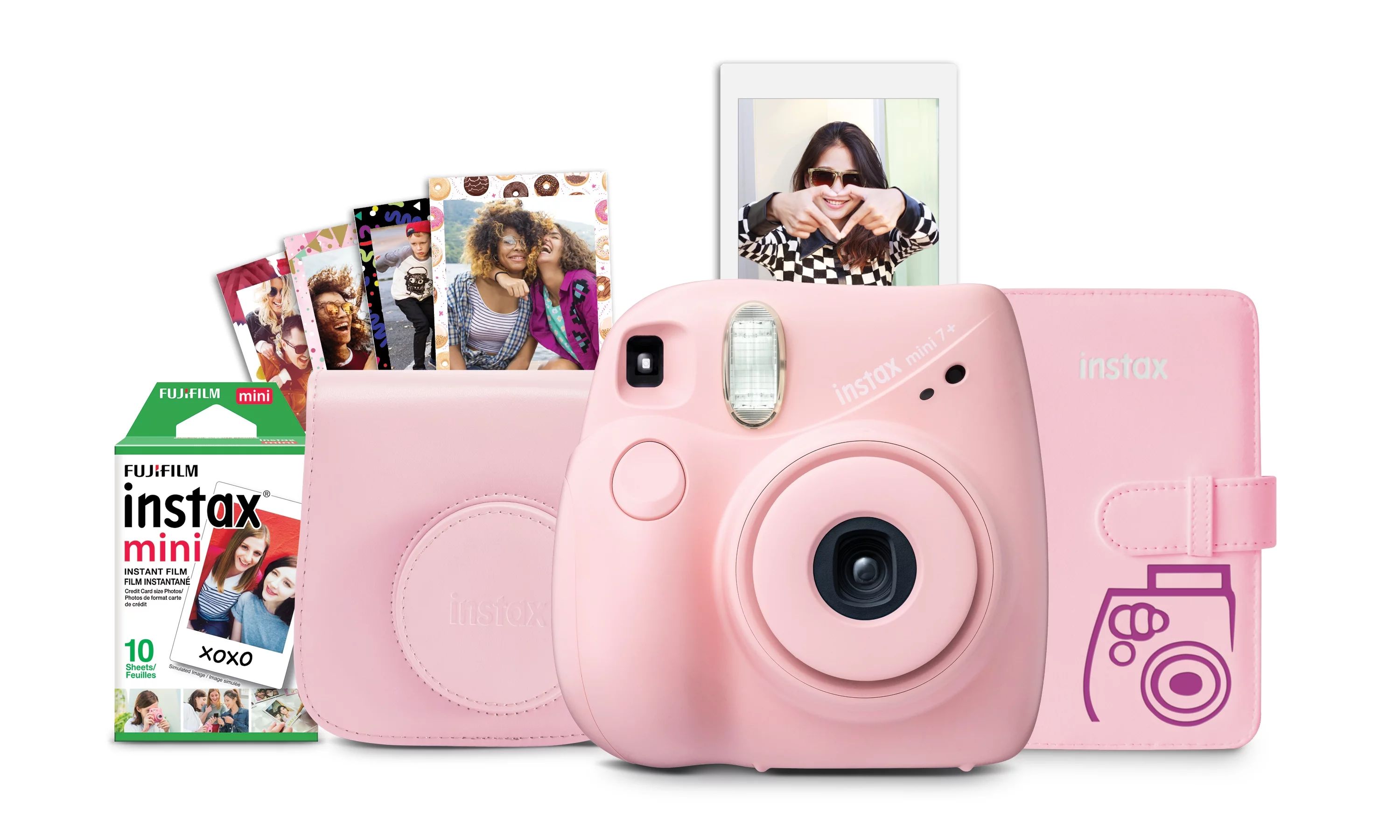 Fujifilm INSTAX Mini 7+ Bundle (10-Pack Film, Album, Camera Case, Stickers), Light Pink | Walmart (US)