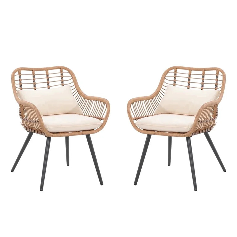 JOIVI Outdoor Wicker Chairs Set of 2, Patio Dining Chair with Cushions, All-weather Rattan Porch ... | Walmart (US)