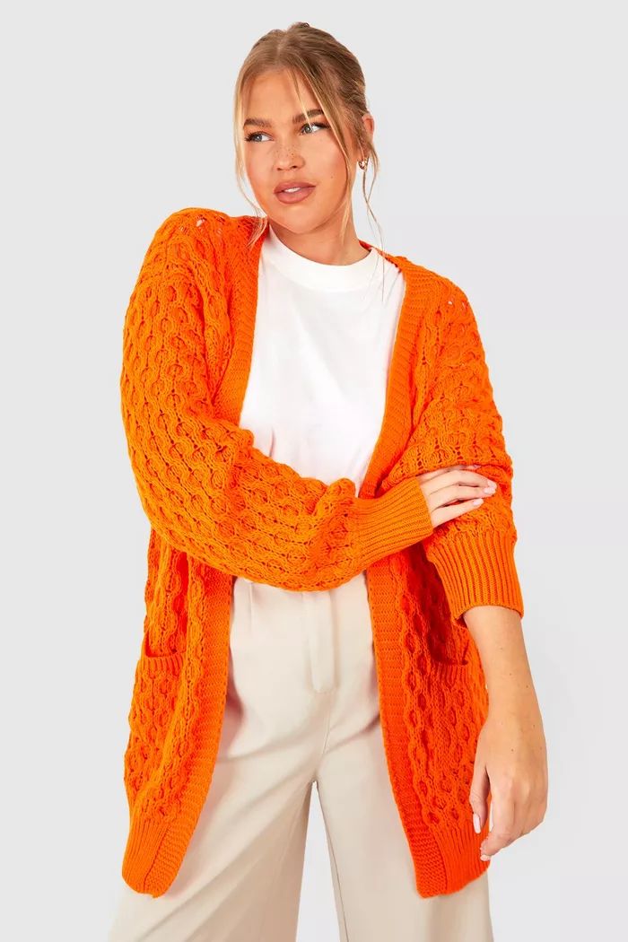 Plus Crochet Knitted Oversized Cardigan | boohoo (US & Canada)