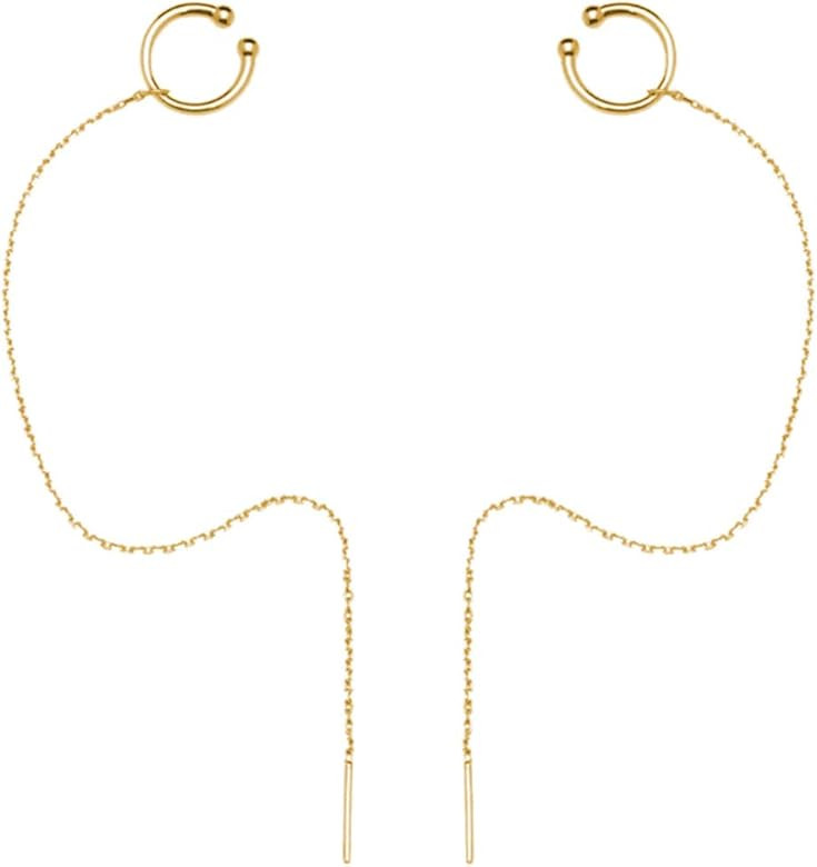 SLUYNZ Sterling Silver Cuff Earrings and Chain for Women - Crawler and Wrap Climber Earrings | Amazon (US)