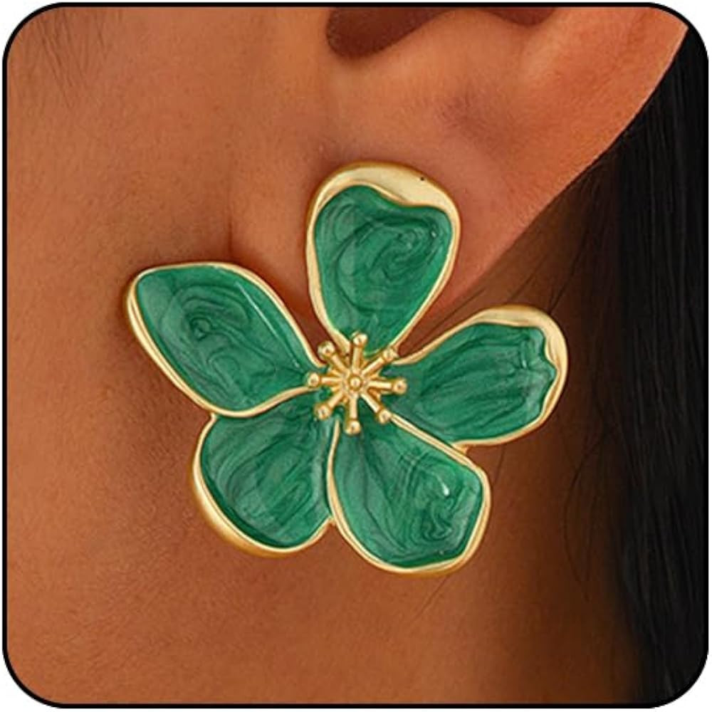Flower Earrings for Women Large Statement Earrings for Women Gold Big Floral Earring Unique White... | Amazon (US)