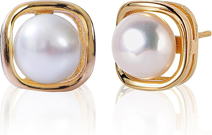 Freshwater Cultured Pearl Earrings for Women, AAA+Quality Handpicked Pearl Stud Earrings 8mm-9mm ... | Amazon (US)