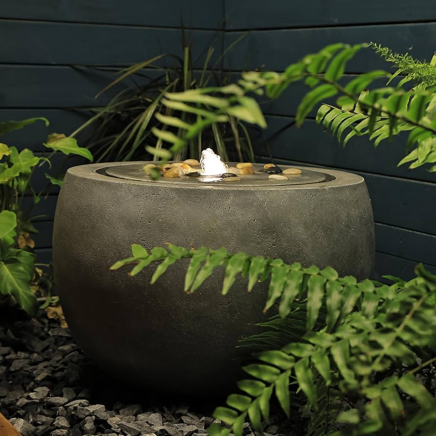 Garden Water Fountain Outdoor Water Feature Indoor with Lights & Pump and Pebbles,Round Flow Foun... | Amazon (US)