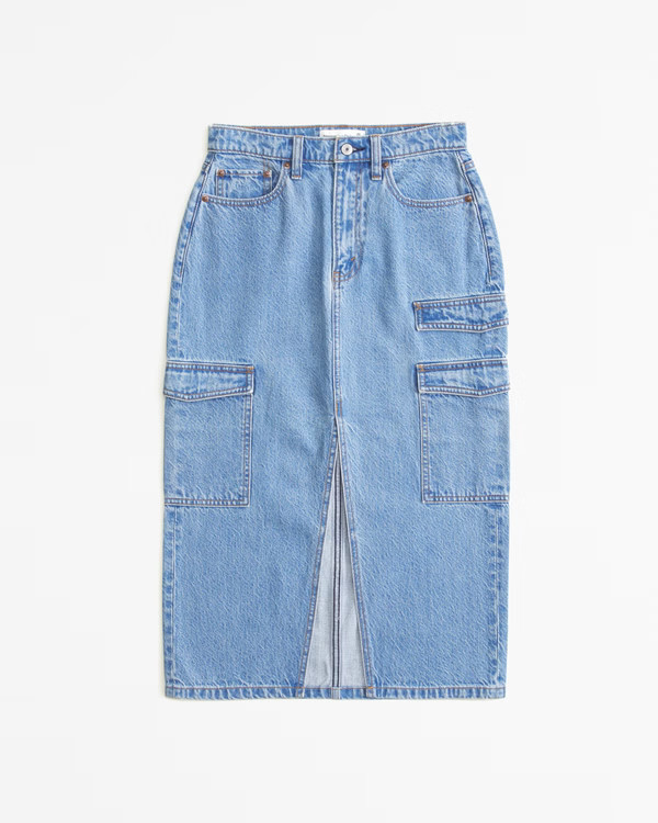 Women's Denim Cargo Midi Skirt | Women's Bottoms | Abercrombie.com | Abercrombie & Fitch (US)
