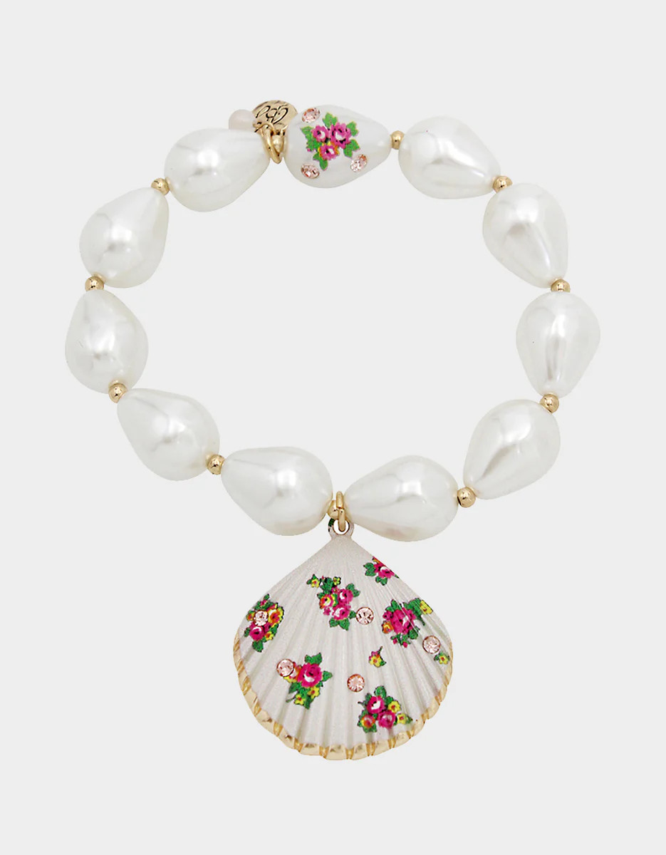 SHELL YEAH FLOWER SHELL STRETCH BRACELET WHITE | Betsey Johnson