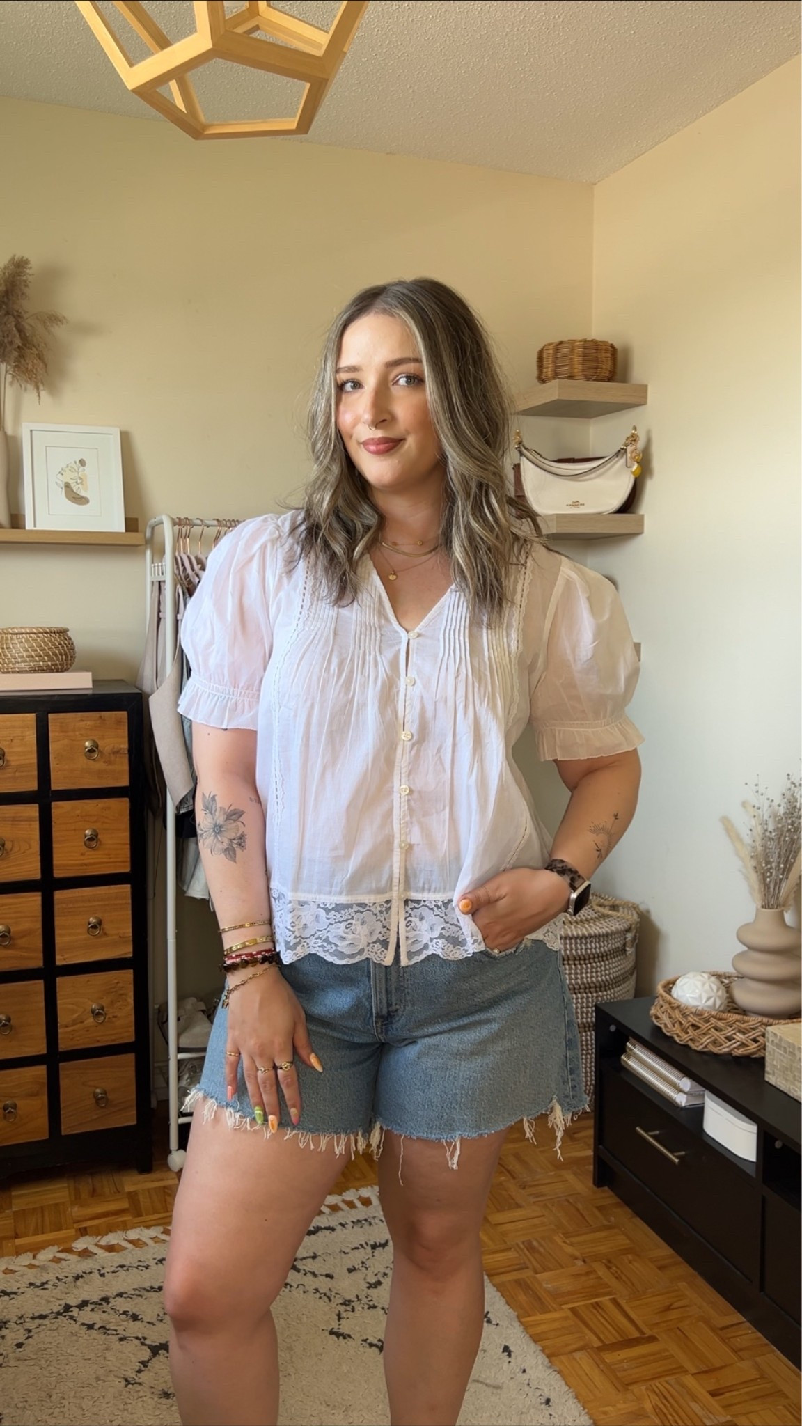 Wearing L in the white lace top (keep in mind it’s quite see through). Denim shorts are my fave: comfy and perfect length! I sized up to a 32 for a looser fit

#LTKsummer #LTKmidsize #LTKstyletip