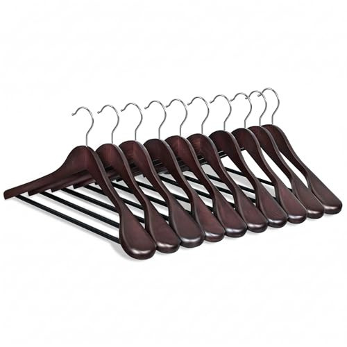SONGMICS Extra Wide Wooden Suit Hangers, Set of 10 Clothes Hangers, Swivel Hooks, Non-Slip Bars, for Outfits, Suits, Coats, Shirts, Dresses, Mahogany UCRW050MZ01 | Amazon (US)