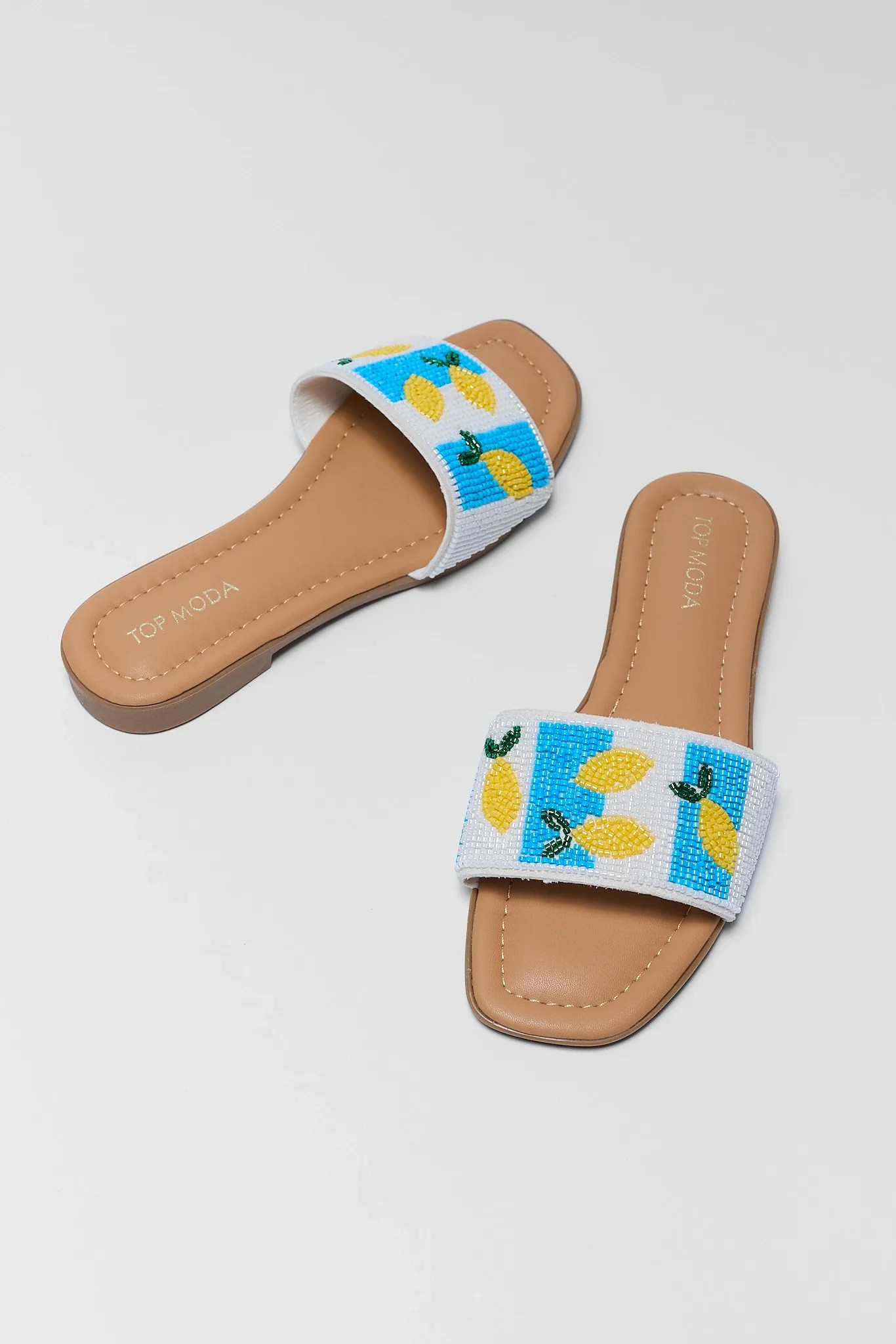 Lemon Beaded Slip On Sandals | Avara