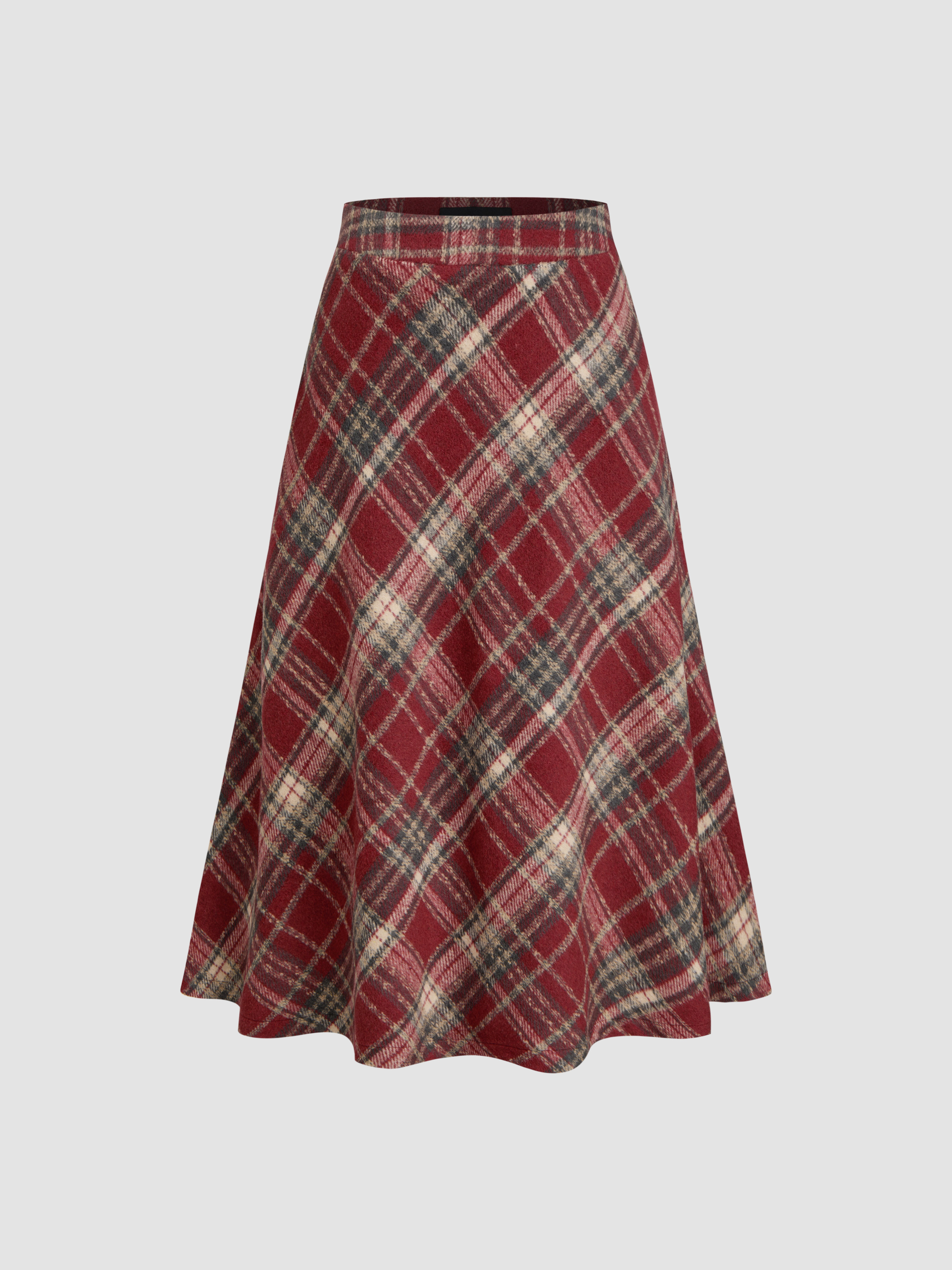 Wool-like fabrics Wool-look Mid Rise Tartan Ruffle Hem Maxi Skirt For School | Cider