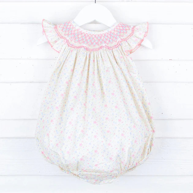 Pink and Yellow Blooming Smocked Bubble | Classic Whimsy
