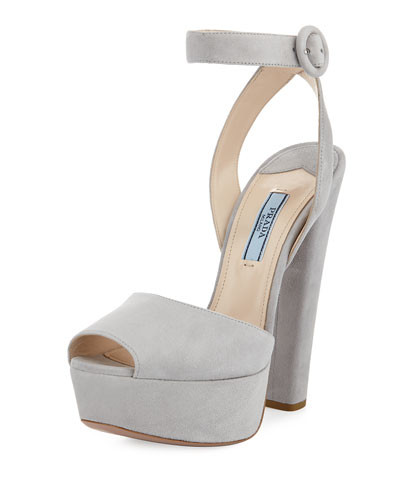 Suede Platform Sandal, Nude | Neiman Marcus