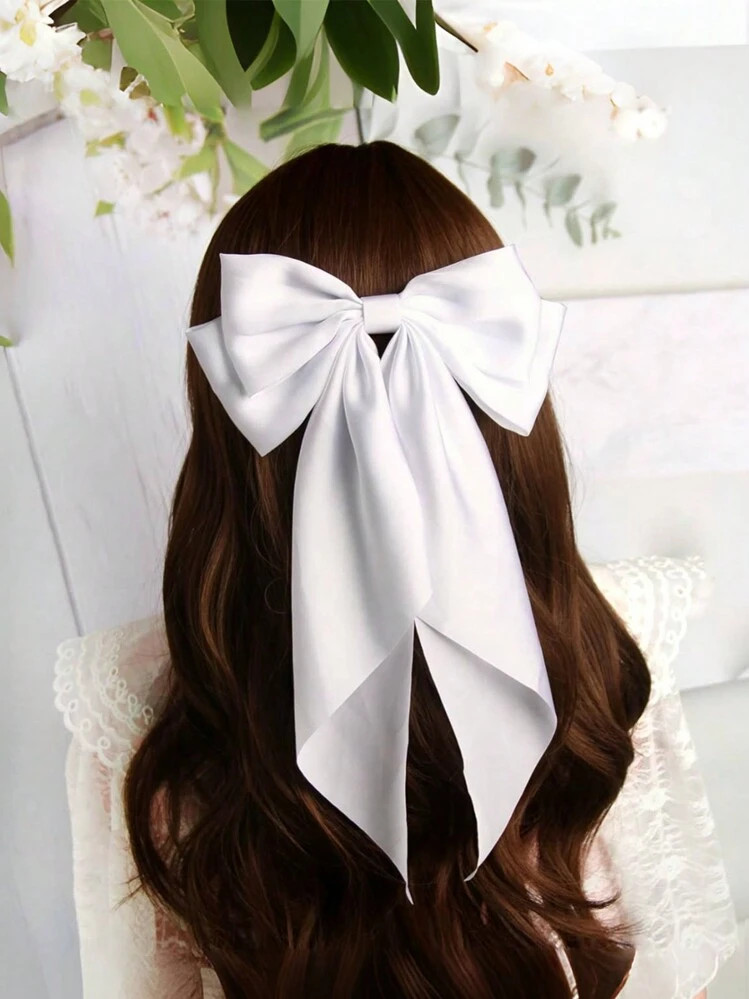 1 PC White Large Size Hair Bows For Women,Ribbon Bow Hair Clips With Long Tail,Hair Barrettes For... | SHEIN