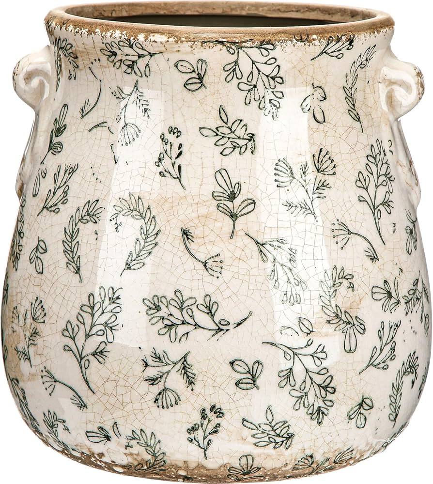 Ceramic Scroll Planter 6.5 Inch Chinoiserie Floral Vase with Drainage Holes Vintage Flower Vase F... | Amazon (US)