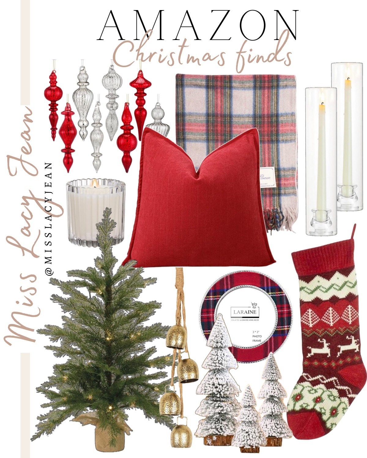 Amazon Christmas finds include throw blanket, pillow, candle stick holder, ornaments, fluted candle, small tree, tabletop tree, bells, picture frame, and Christmas stocking.

Christmas decor, traditional Christmas finds, looks for less.

#LTKHoliday #LTKHome #LTKStyleTip