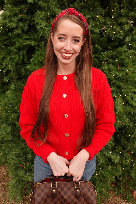 Pretty red sweaters for Christmas! 
.
Holiday outfit casual Christmas outfit winter outfit plaid headband 

#LTKHoliday #LTKfindsunder50 #LTKstyletip