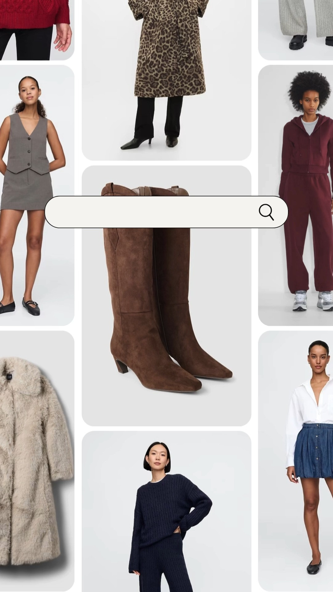 Gap fall favorites
western heel boots
western style knee high boots
bubble skirt
faux fur
cable knit
leopard jacket 

 #LTKGiftGuide #LTKHoliday #LTKSeasonal