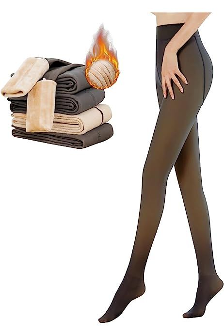 Cysincos Fleece Lined Tights Sexy Fake Translucent Tights Leggings Women Thermal Pantyhose High Wais | Amazon (UK)