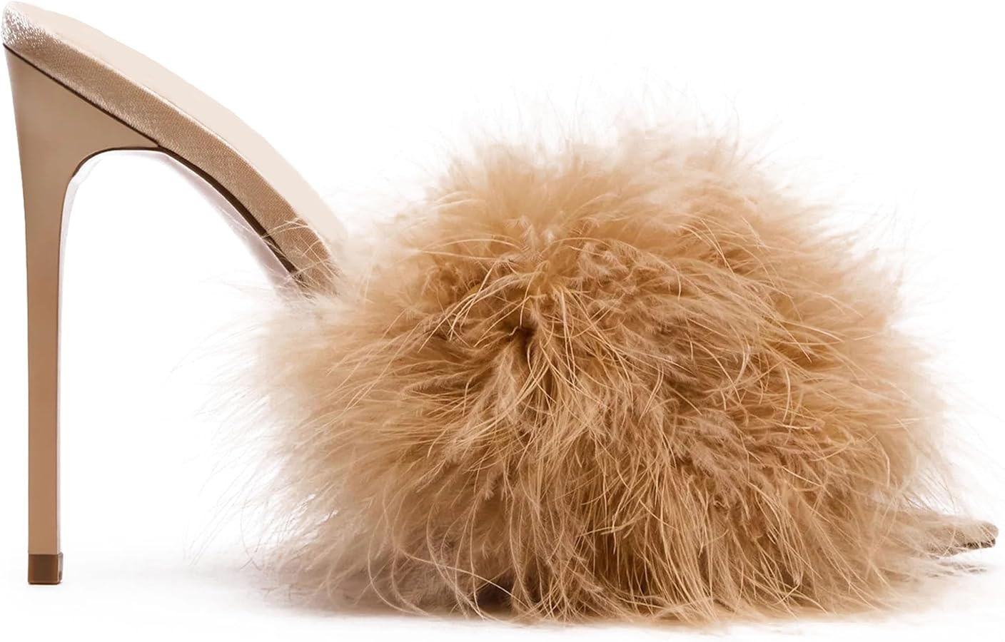 High Heels Pointed Open Toe Stiletto Heels for Women Slip On Faux Fur Heeled Sandals Fluffy Fuzzy... | Amazon (US)