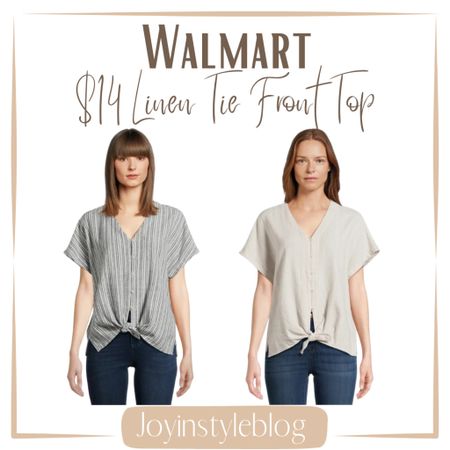 $14 Walmart Time and Tru Women's Linen Blend Tie Front Top, Sizes S-XXXL / work outfit / work top / workwear / summer outfit / spring outfit / dressy outfit 

#LTKfindsunder50 #LTKstyletip #LTKover40